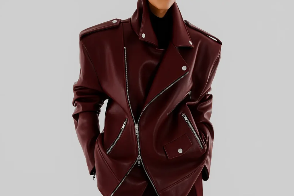 Oversized Burgundy Leather Jacket