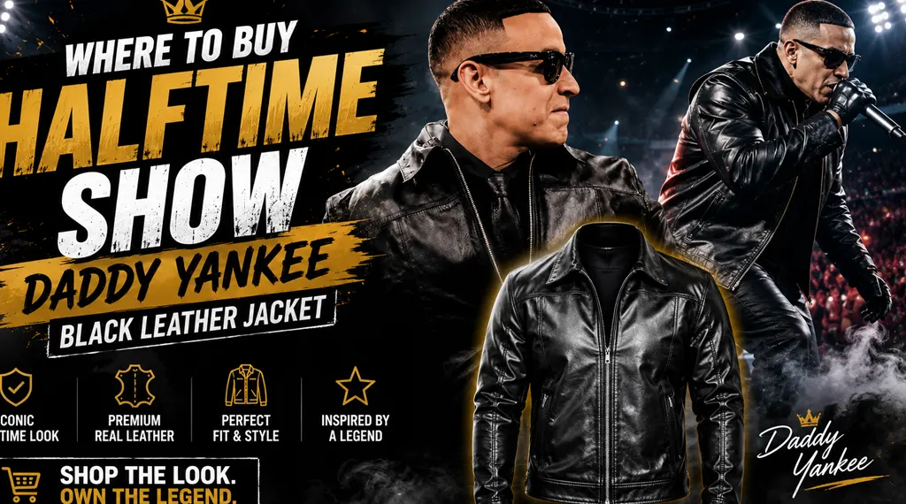 Where to Buy Halftime Show Daddy Yankee Black Leather Jacket