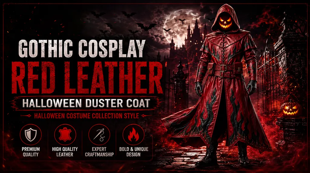 Gothic Cosplay Red Leather Halloween Duster Coat
