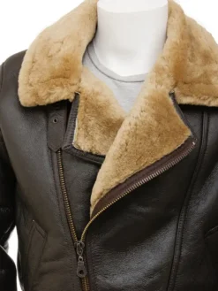 Alexander Mens Brown Leather Aviator Jacket Collar