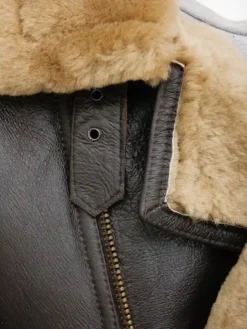 Alexander Mens Brown Leather Aviator Jacket Fur