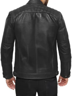 Asher Black Leather Moto Jacket Back