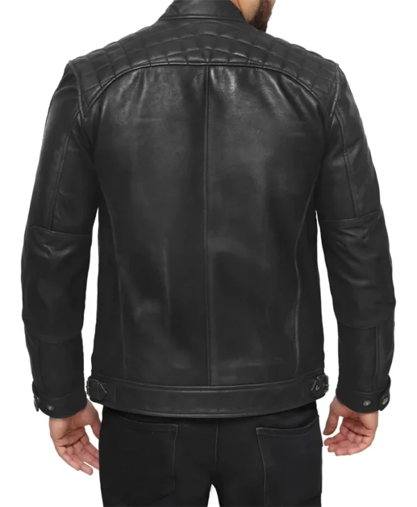 Asher Black Leather Moto Jacket Back