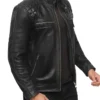 Asher Black Leather Moto Jacket Left Side