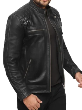 Asher Black Leather Moto Jacket Left Side