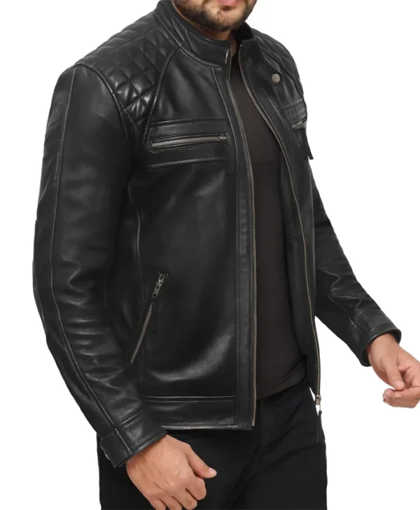 Asher Black Leather Moto Jacket Left Side