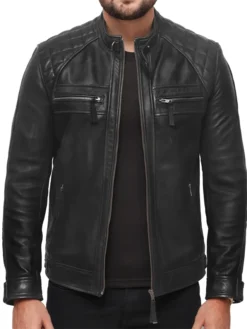 Asher Black Leather Moto Jacket Main