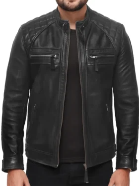 Asher Black Leather Moto Jacket Main