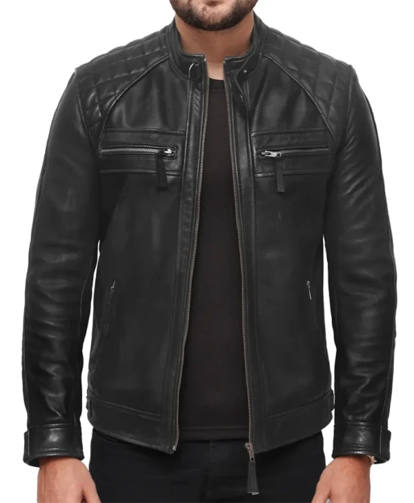Asher Black Leather Moto Jacket Main