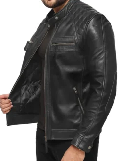 Asher Black Leather Moto Jacket Right Side