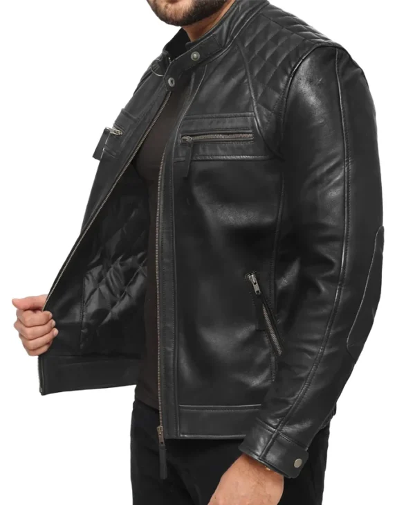 Asher Black Leather Moto Jacket Right Side