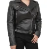 Asymmetrical Leather Black Motorcycle Jacket For Women
