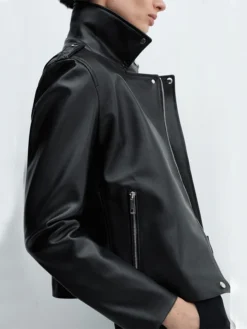 Ava Womens Black Leather Jacket Side