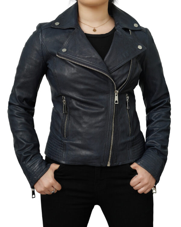 Bari Womens Vintage Black Biker Jacket