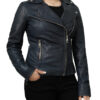 Black Asymmetrical Biker Laple Collar Style Leather Jacket