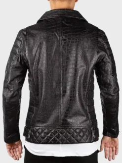 Black Biker Crocodile Skin Leather Jacket Back