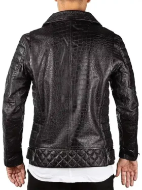 Black Biker Crocodile Skin Leather Jacket Back