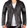 Black Biker Crocodile Skin Leather Jacket Front