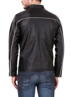 Black Cafe Racer Leather Jacket with Back