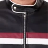 Black Cafe Racer Leather Jacket with Strips Snap