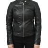 Black Cafe Racer Vintage Leather Jacket For Sale