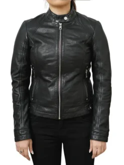 Black Cafe Racer Vintage Leather Jacket For Sale