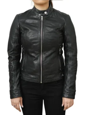 Black Cafe Racer Vintage Leather Jacket For Sale