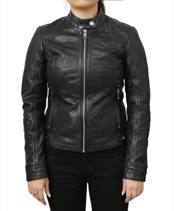 Black Cafe Racer Vintage Leather Jacket For Sale