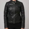 Black Cafe Racer Vintage Leather Jacket For Women’s