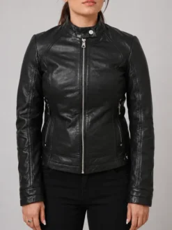 Black Cafe Racer Vintage Leather Jacket For Women’s