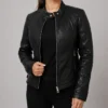 Black Cafe Racer Vintage Leather Jacket For Women’s Front