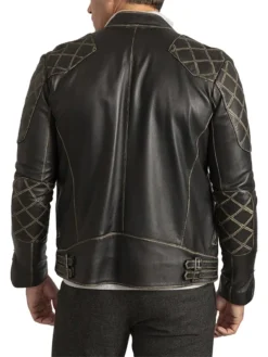 Black Vintage Cafe Racer Leather Jacket Back