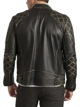 Black Vintage Cafe Racer Leather Jacket Back