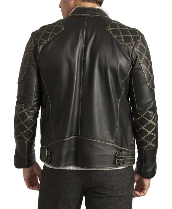 Black Vintage Cafe Racer Leather Jacket Back