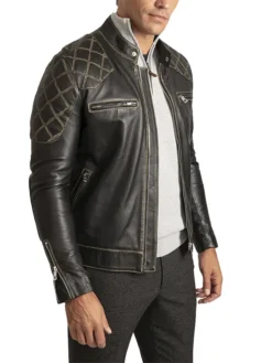 Black Vintage Cafe Racer Leather Jacket Left