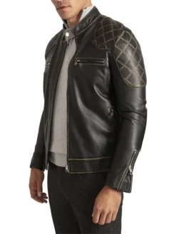 Black Vintage Cafe Racer Leather Jacket Right Side
