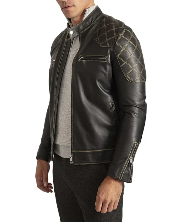 Black Vintage Cafe Racer Leather Jacket Right Side