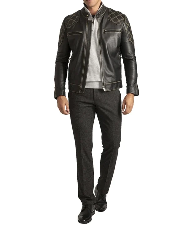 Black Vintage Cafe Racer Leather Jacket Walk