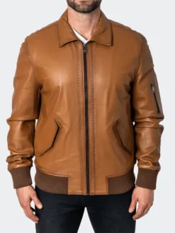Brown Classic Leather Jacket Closure