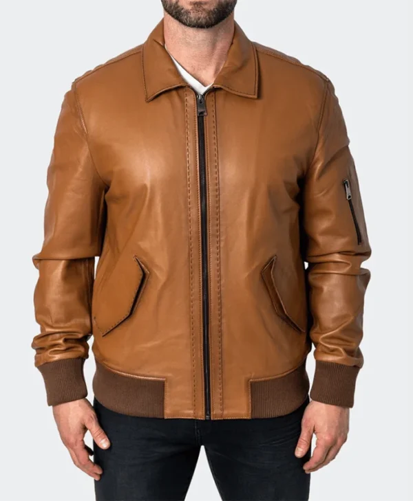 Brown Classic Leather Jacket Closure