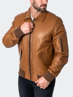 Brown Classic Leather Jacket Collar