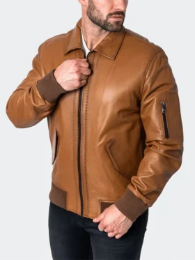 Brown Classic Leather Jacket Collar