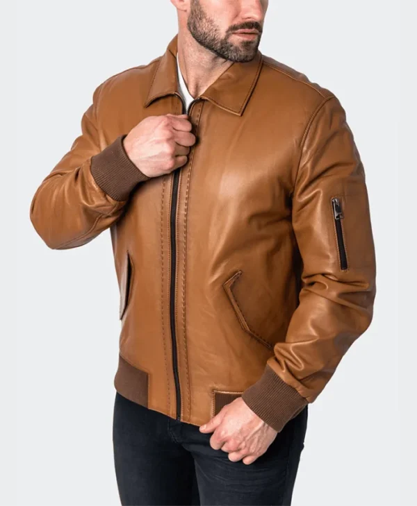 Brown Classic Leather Jacket Collar