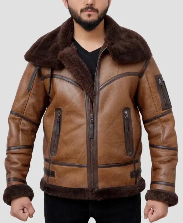 Brown Leather Aviator Jacket Mens Open