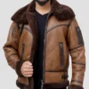 Brown Leather Aviator Jacket Mens Zipper