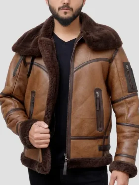 Brown Leather Aviator Jacket Mens Zipper