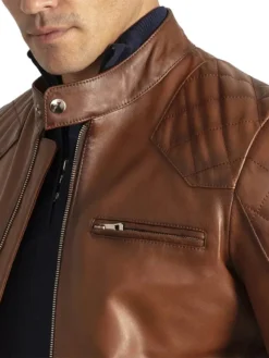 Cafe Racer Brown Leather Jacket Collar