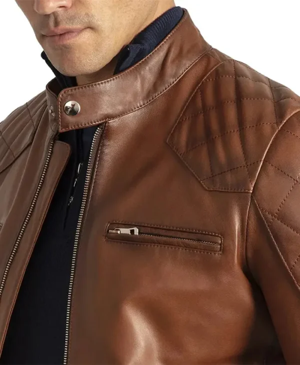 Cafe Racer Brown Leather Jacket Collar