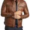 Cafe Racer Brown Leather Jacket Cuffs
