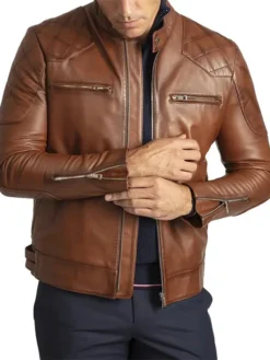 Cafe Racer Brown Leather Jacket Cuffs